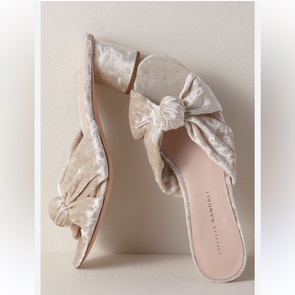 Loeffler Randall Celeste Velvet Slip on Sandal in Metallic Beige Size 7